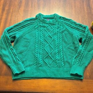 GAP VTG Woman’s Classic Chunky Vibrant Green Cable Knit Sweater